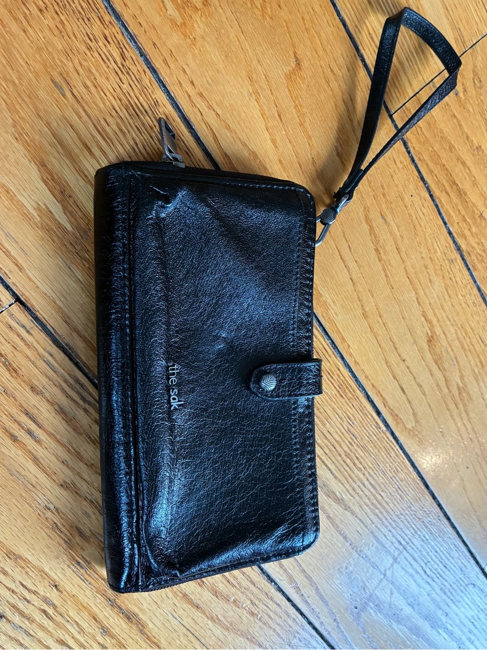 The Sak Black Leather Wristlet Phone Wallet